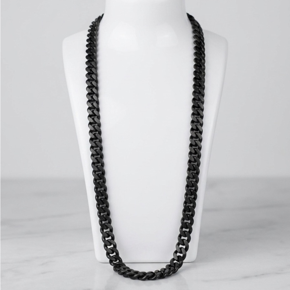 Men's Black Cuban Link Chain Necklace - Sleek Matte Finish